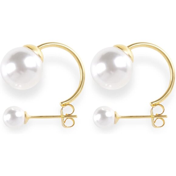 ⚡Gold Pearl Earrings for Women Elegant Double Side Stud Classic Jewelry Gift - Picture 1 of 2